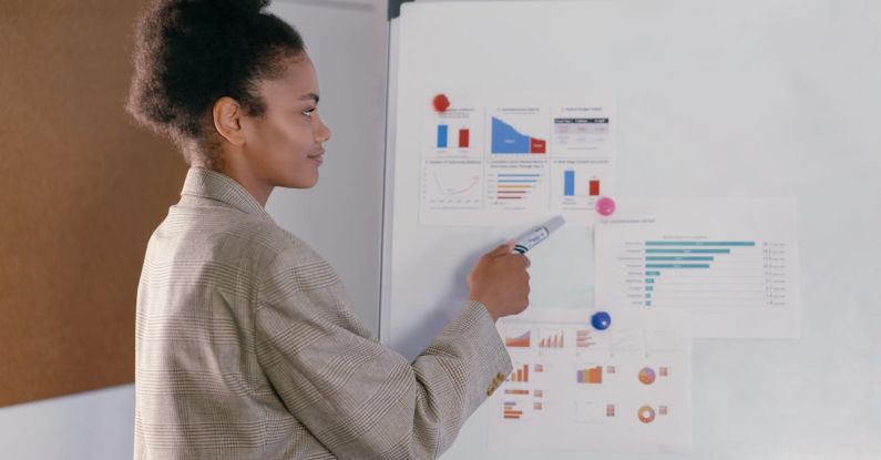 Effectiveness - Brunette Woman in Gray Blazer Presenting Business Diagrams on a Whiteboard